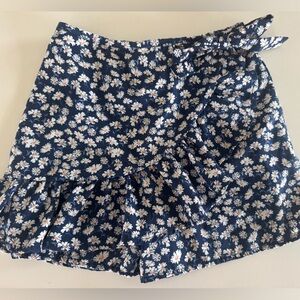 Navy Floral Ruffle Wrap girls Skort